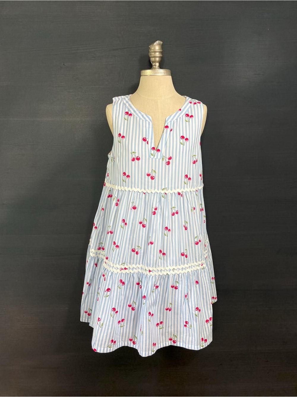 Rachel Zoe Blue and White Striped Dress with Pink Cherry Print